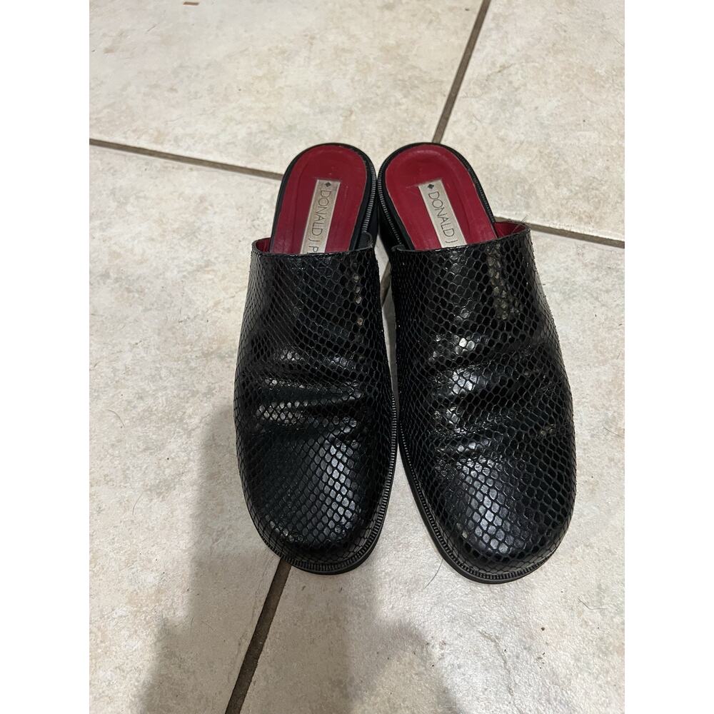 Donald J Pliner Black Leather Snake Embossed Mules Sz 8